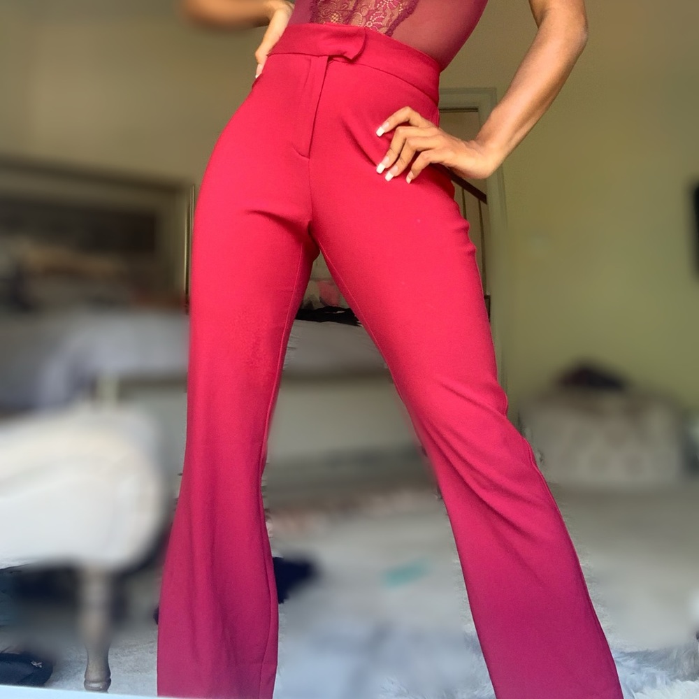 Burgundy High Waist Wide Leg Trouser